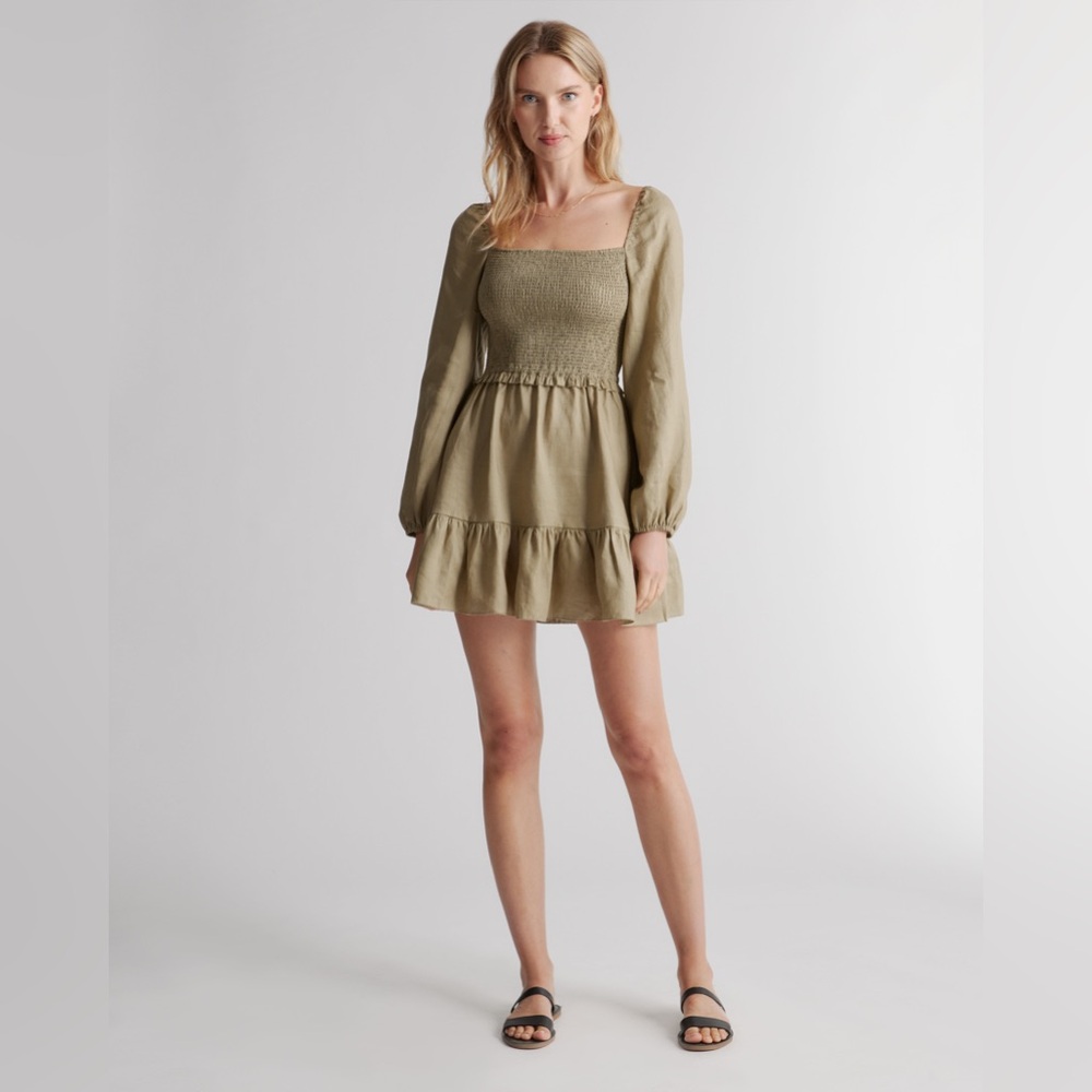 NWT Quince 100% European Linen Smocked Mini Dress